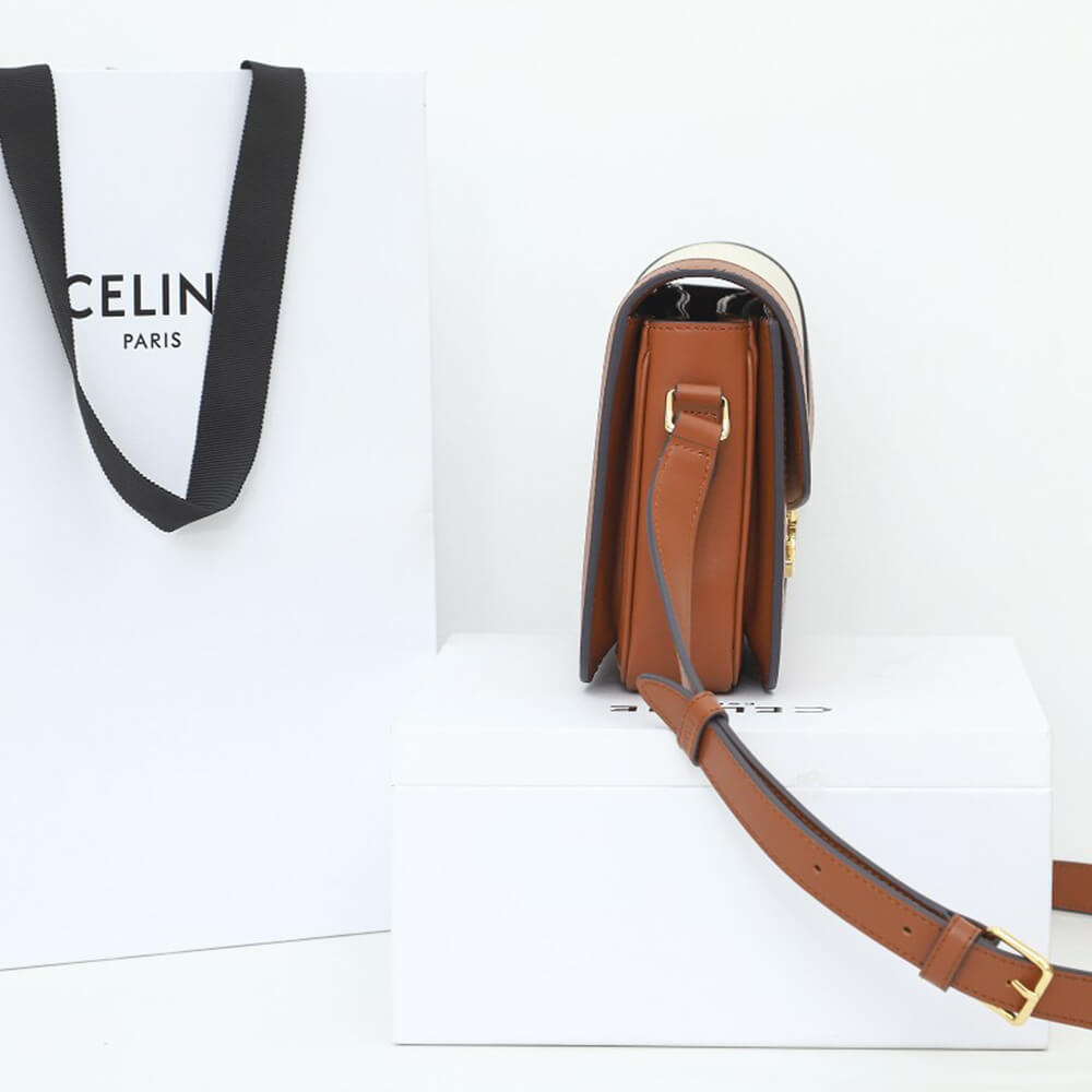 Ce1i*e CLASSIQUE TRIOMPHE BAG IN TRIOMPHE CANVAS AND CALFSKIN(HIGH-END GRADE)