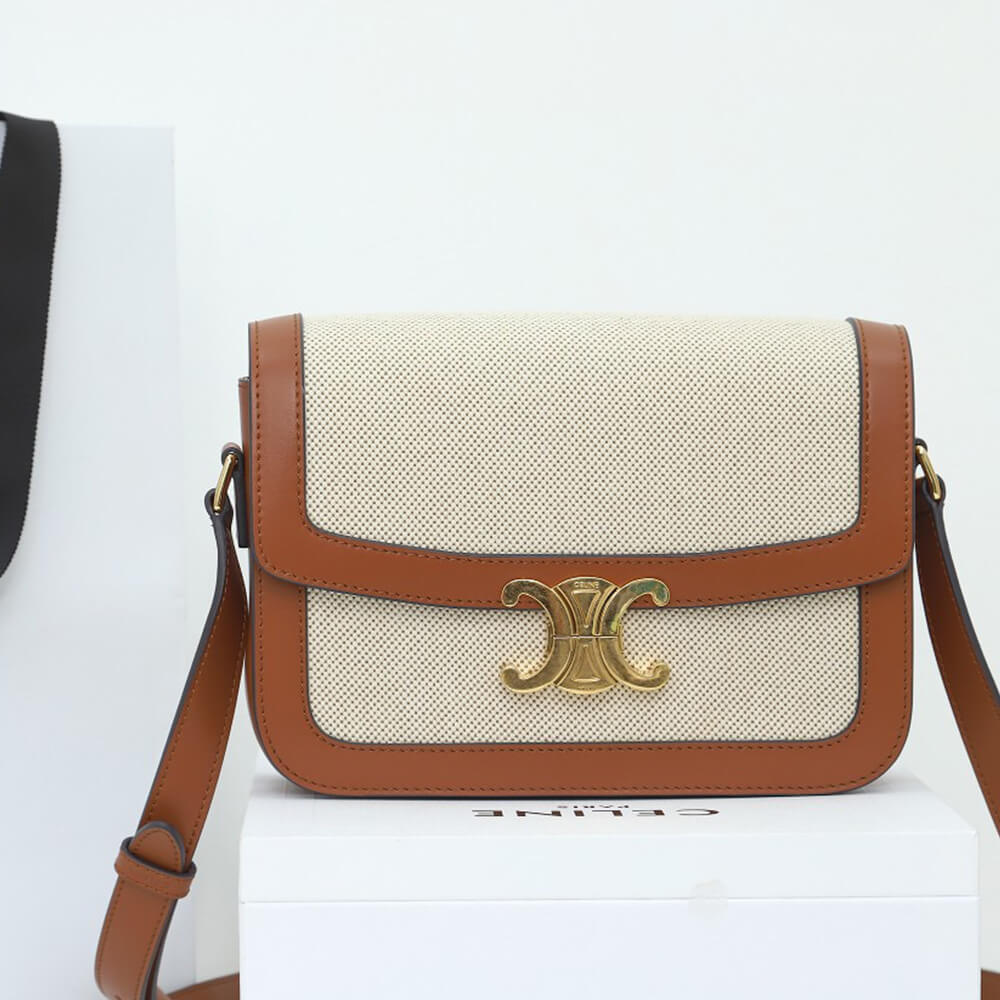 Ce1i*e CLASSIQUE TRIOMPHE BAG IN TRIOMPHE CANVAS AND CALFSKIN(HIGH-END GRADE)