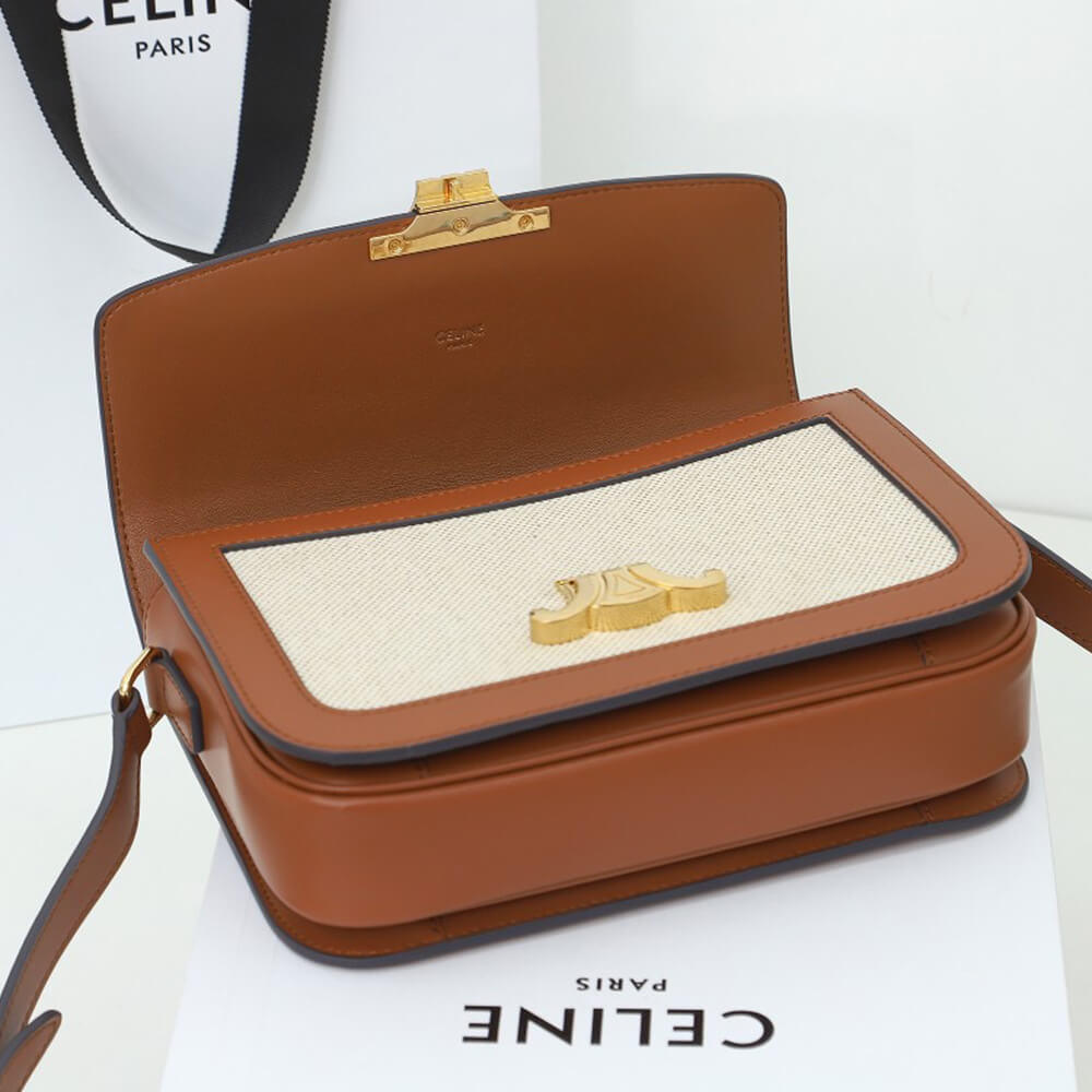 Ce1i*e CLASSIQUE TRIOMPHE BAG IN TRIOMPHE CANVAS AND CALFSKIN(HIGH-END GRADE)