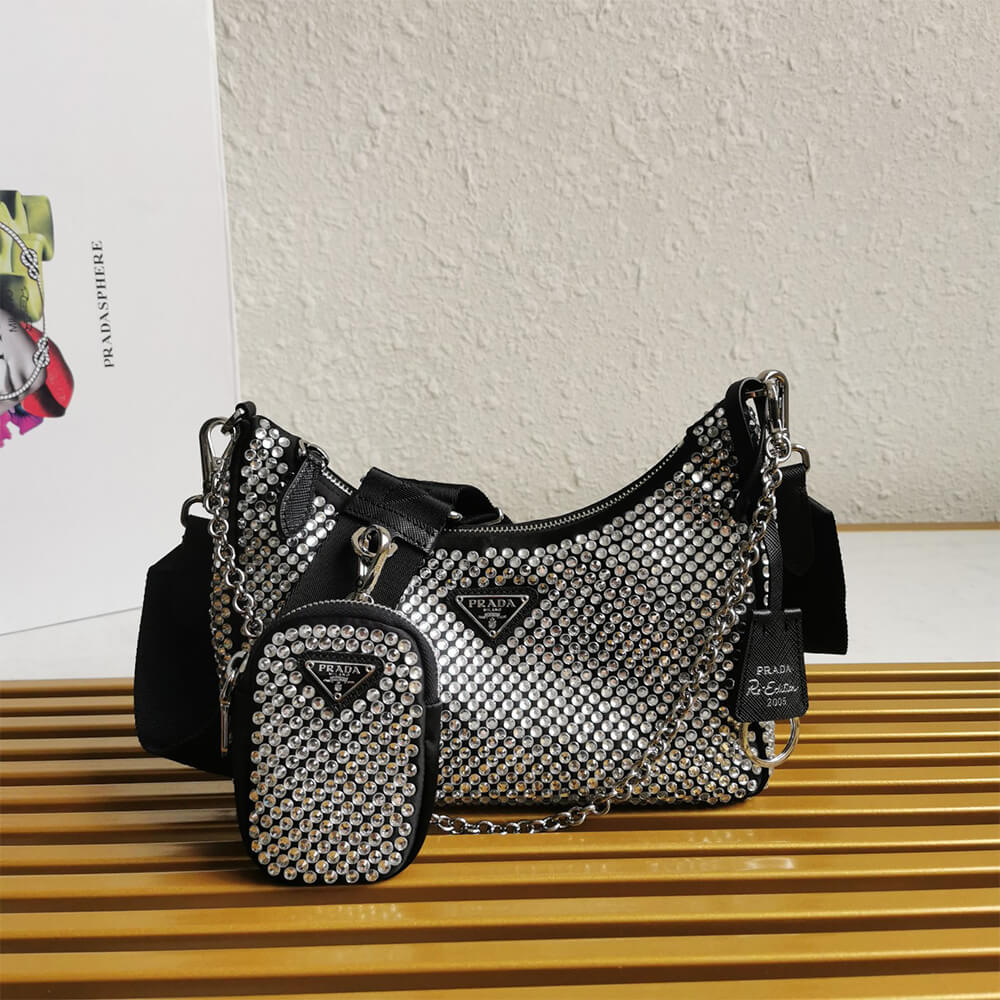 Pra*a Re-Edition 2005 satin bag with crystals