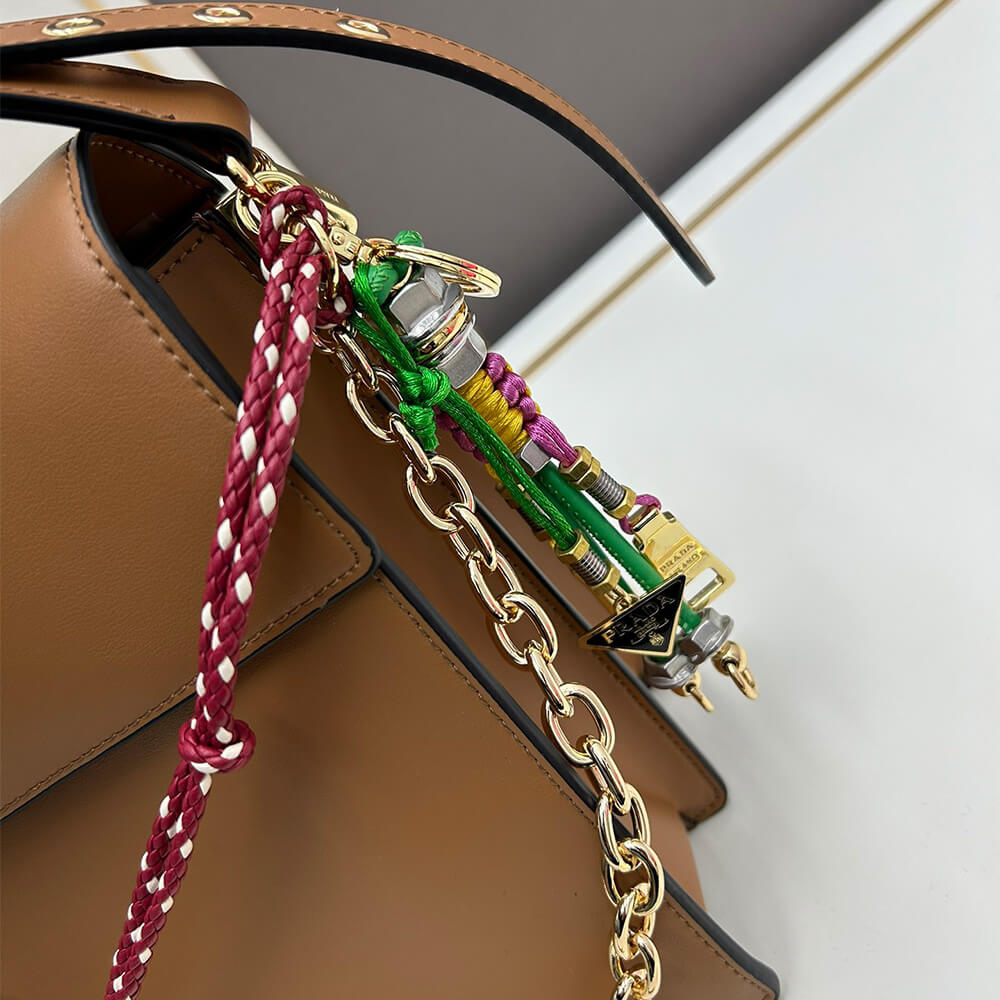 Pra*a Soft Sound large leather shoulder bag with charms(high-end grade)