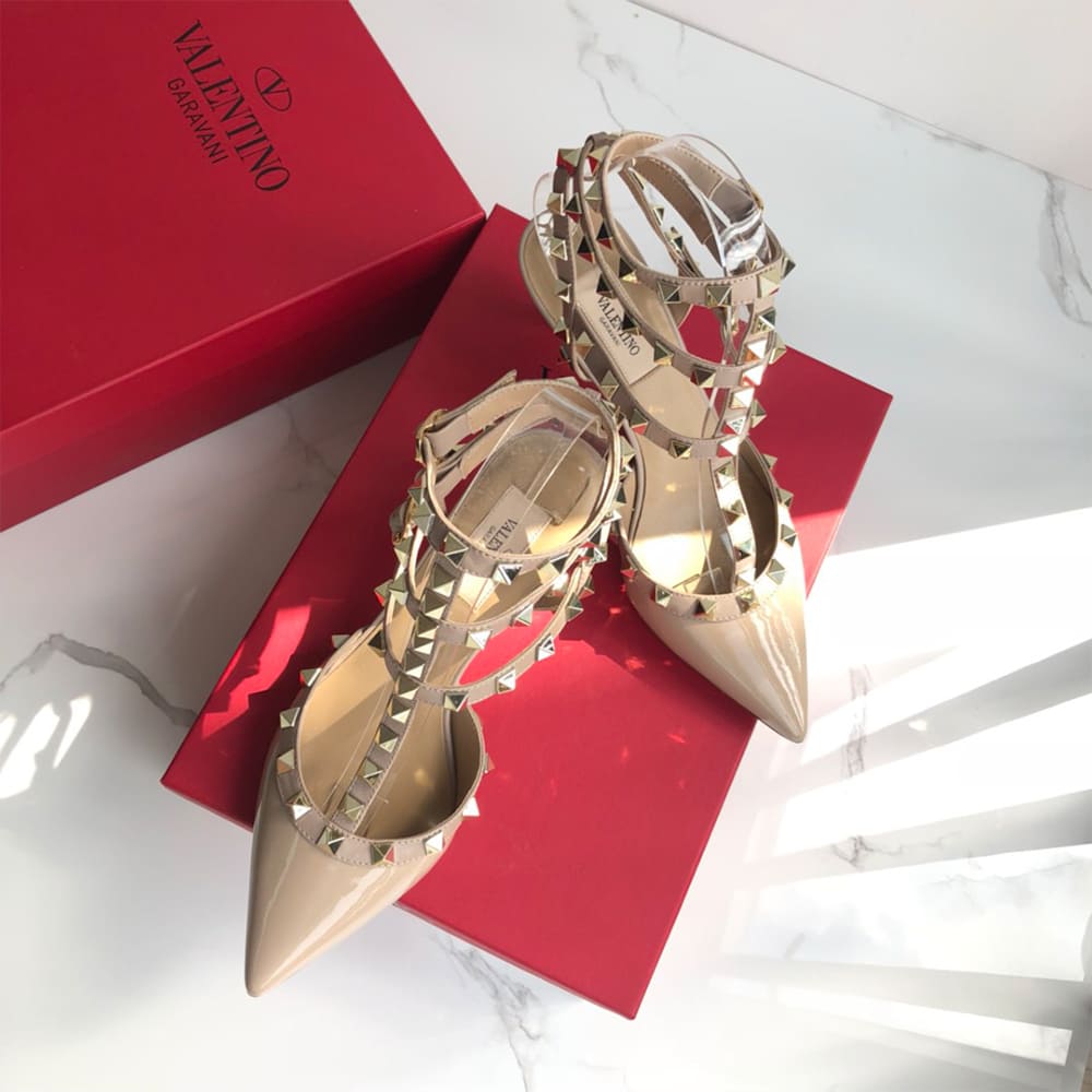 Va1e*ntin0 ROCKSTUD Wrap-around ankle strap rivet high heels (heel height 6.5 cm)