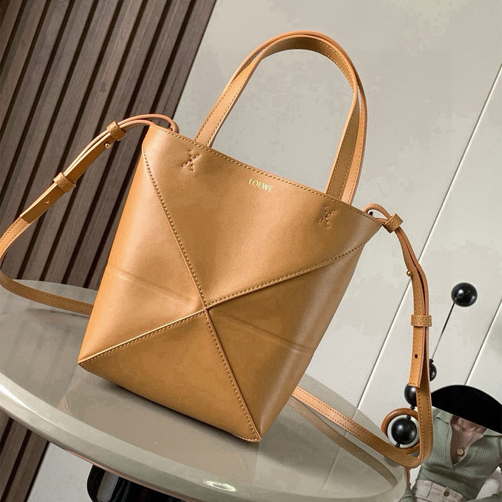L0ew* Mini Puzzle Fold tote in shiny calfskin(HIGH-END GRADE)