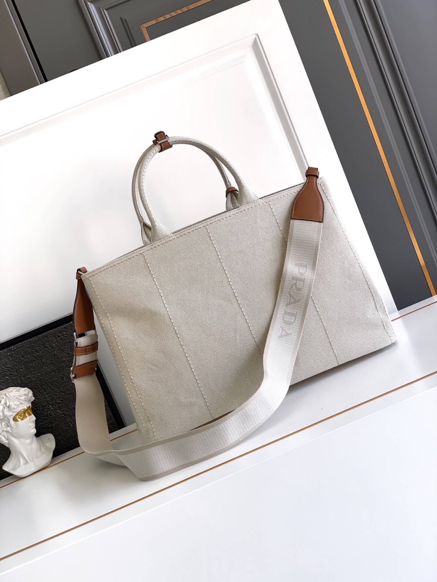 Pra*a Jardinière extra-large linen blend tote bag(HIGH-END GRADE)