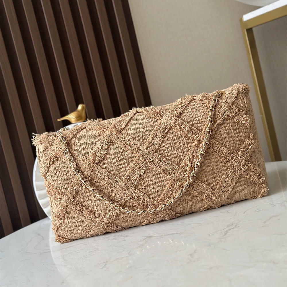 Ch**el Crochet Tweed Extra Large Flap Bag(HIGH-END GRADE)