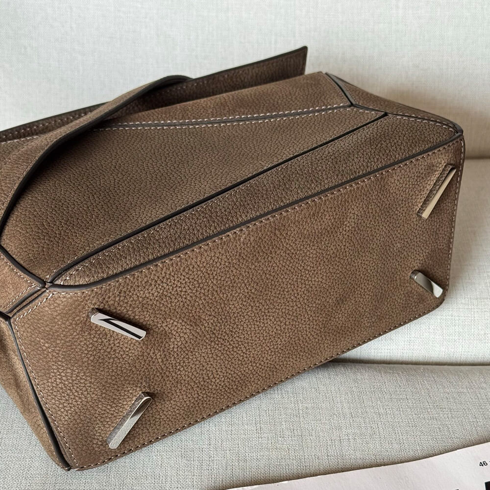 L0ew* Puzzle small textured-nubuck shoulder bag(TAX-FREE GRADE)