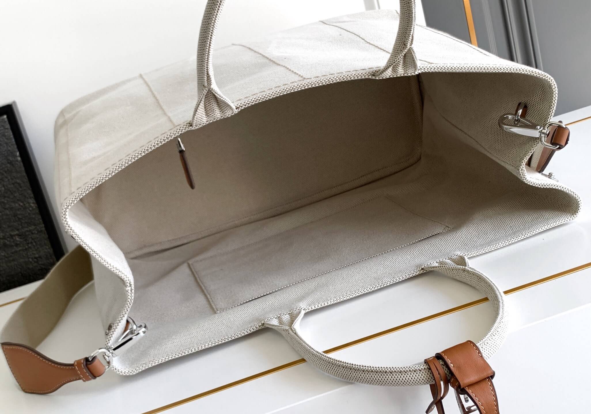 Pra*a Jardinière extra-large linen blend tote bag(HIGH-END GRADE)