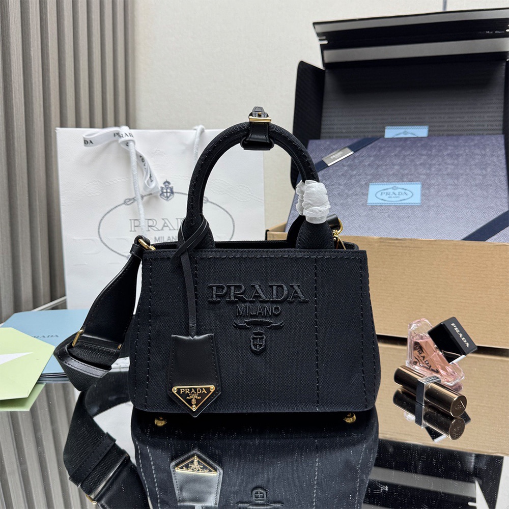 Pra*a Jardiniere mini cotton canvas handbag(HIGH-END GRADE)