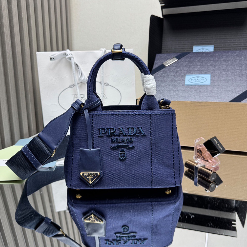 Pra*a Jardiniere mini cotton canvas handbag(HIGH-END GRADE)