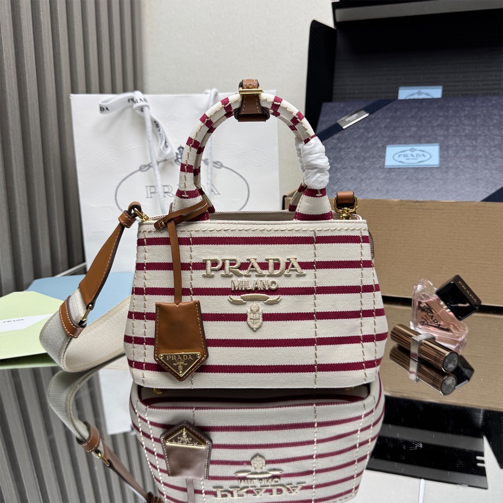 Pra*a Jardiniere mini cotton canvas handbag(HIGH-END GRADE)