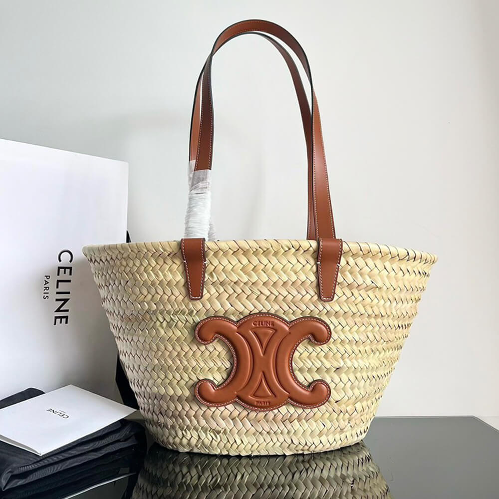 Ce1i*e MEDIUM Ce1i*e CLASSIC PANIER IN palm leaves and Calfskin(HIGH-END GRADE)