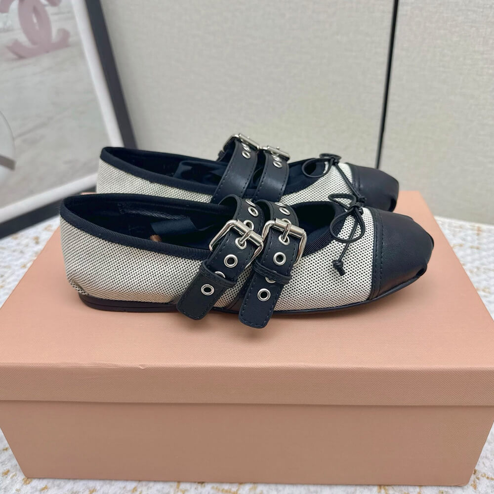 M1um1u Canvas and leather ballerinas (EU SIZE 35-40)