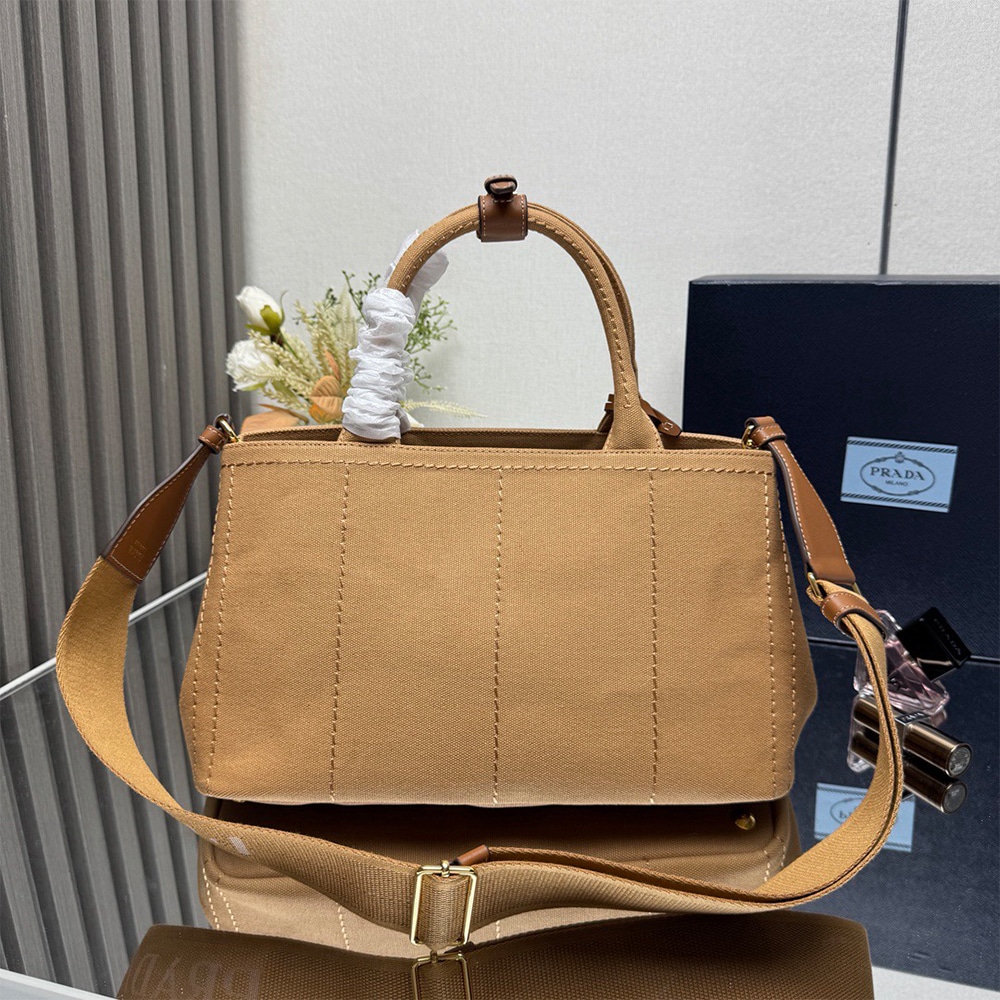Pra*a Jardiniere large cotton canvas handbag(HIGH-END GRADE)