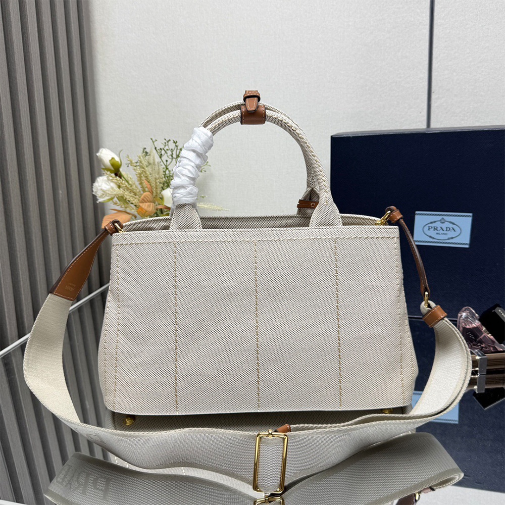 Pra*a Jardiniere large cotton canvas handbag(HIGH-END GRADE)