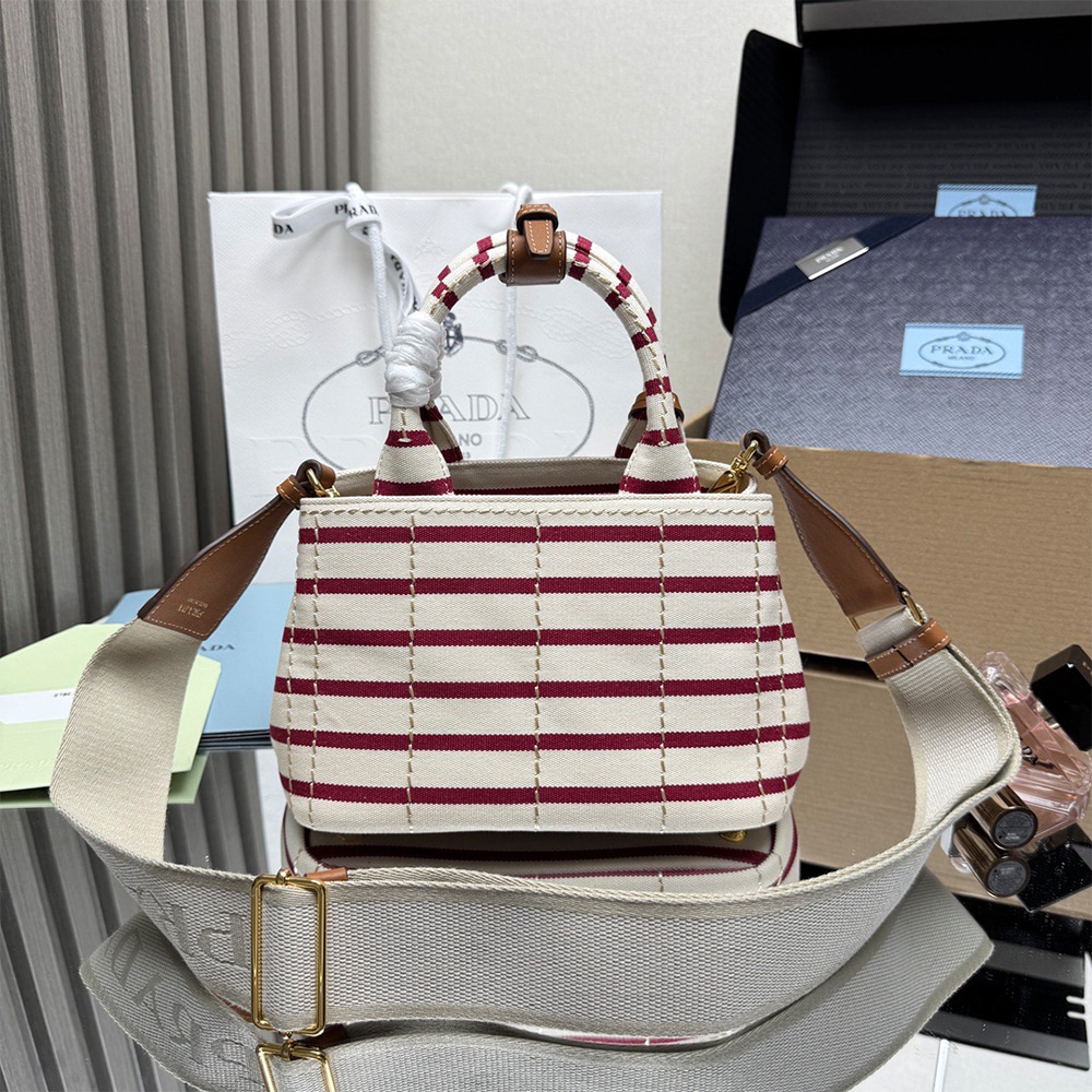 Pra*a Jardiniere mini cotton canvas handbag(HIGH-END GRADE)