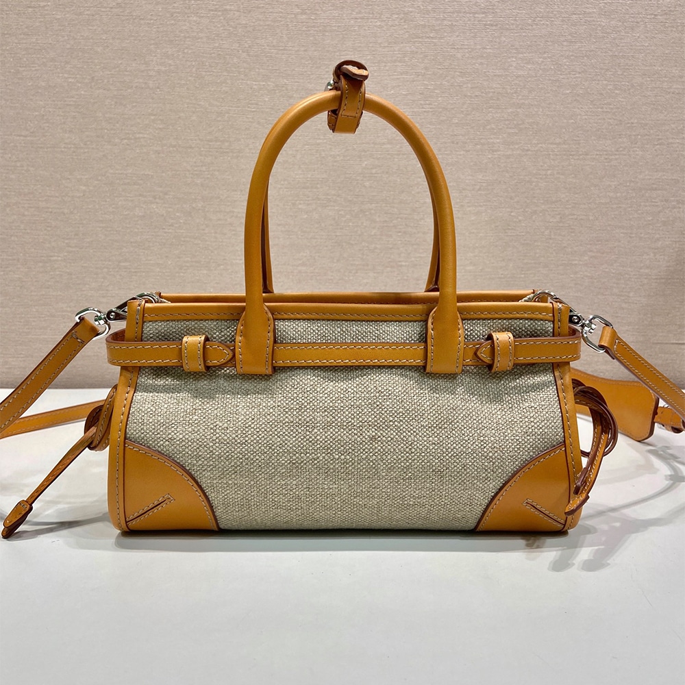 Pra*a Bonnie small linen and leather handbag(HIGH-END GRADE)