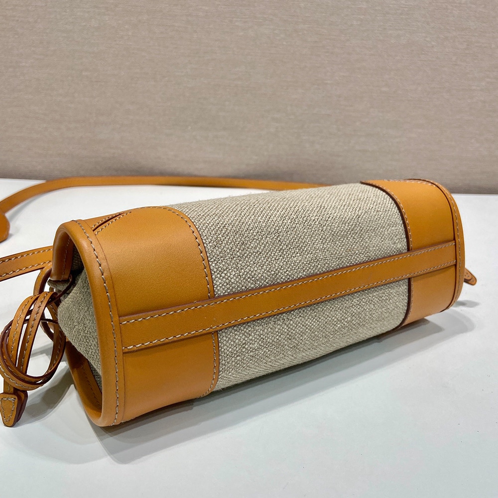 Pra*a Bonnie small linen and leather handbag(HIGH-END GRADE)