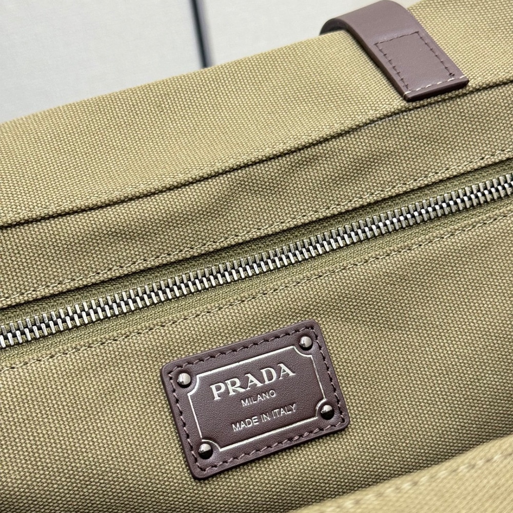 Pra*a Route large canvas and leather tote bag(HIGH-END GRADE)