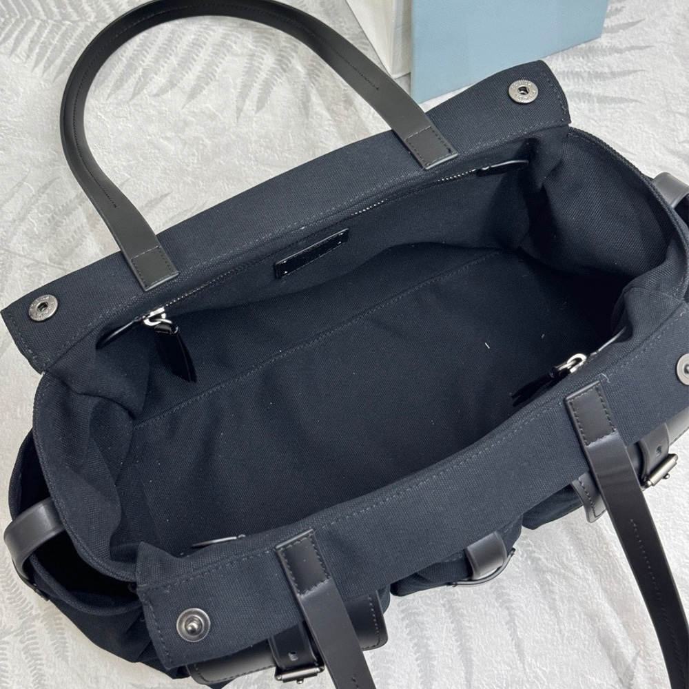 Pra*a Route large canvas and leather tote bag(HIGH-END GRADE)