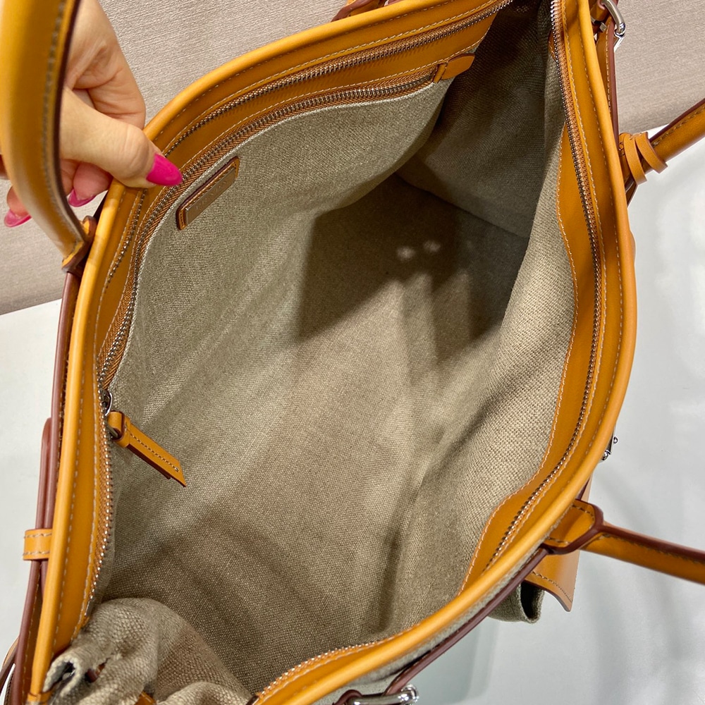 Pra*a Exlarge Bonnie linen and leather tote bag(HIGH-END GRADE)