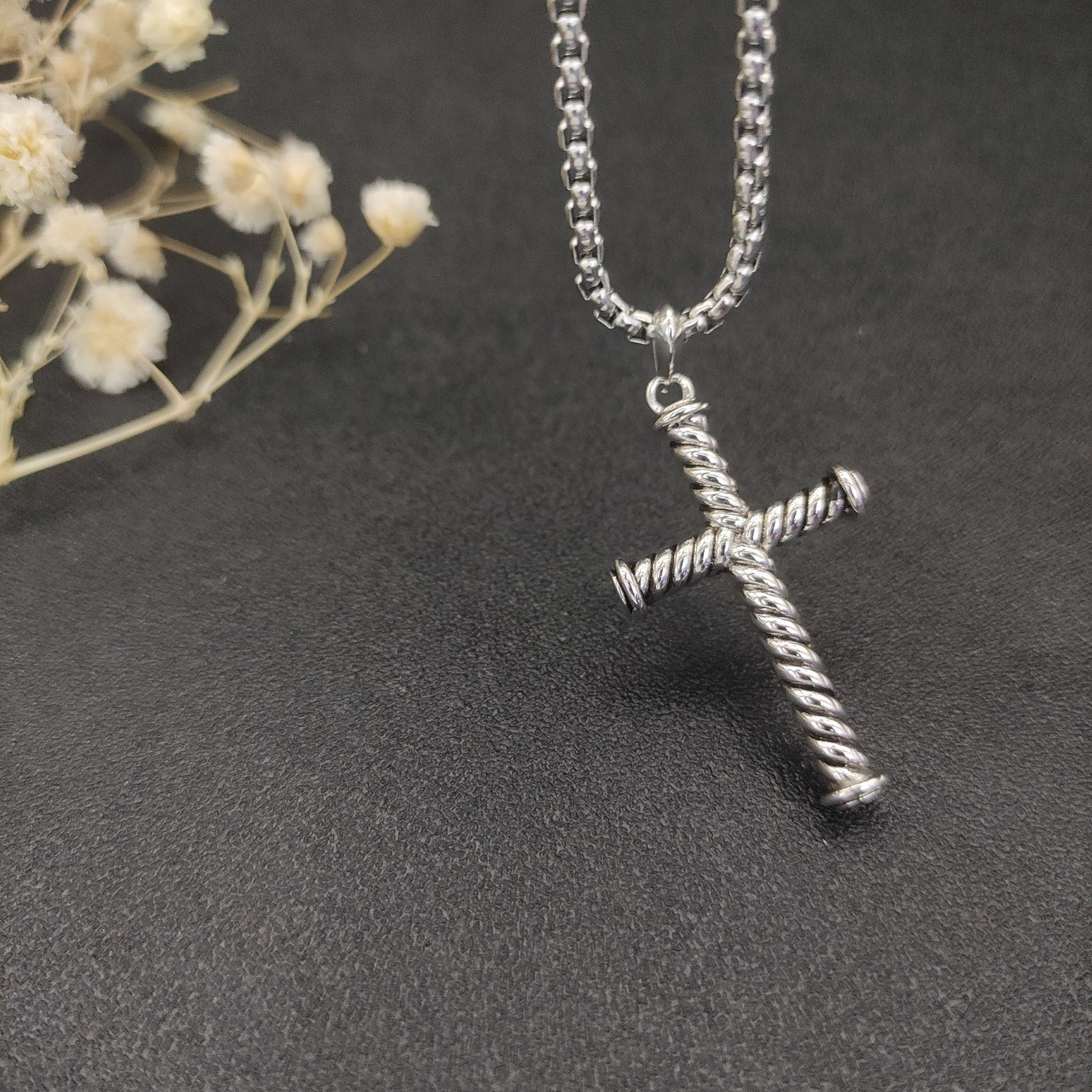 dau1d Yvrm*n cross necklace(chain length 50+5cm delay chain chain thickness 3mm)