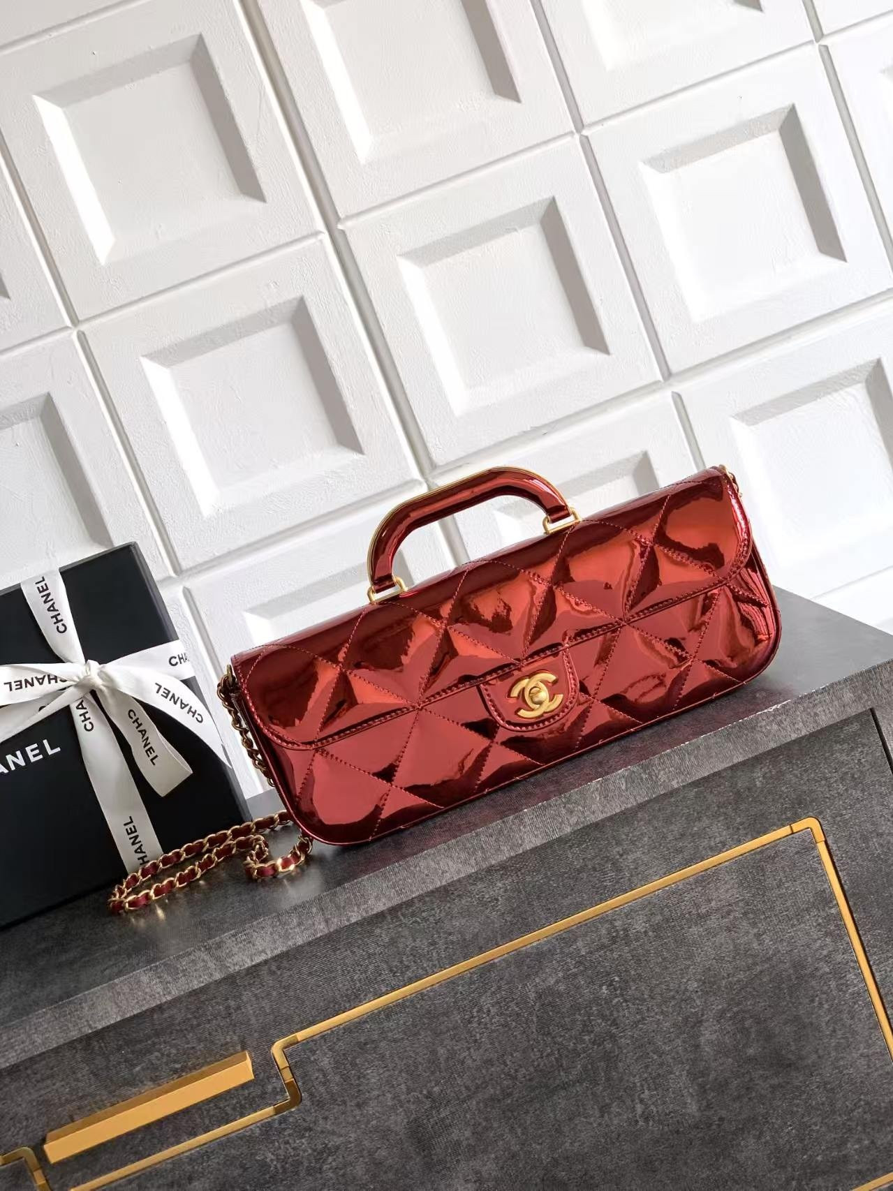Ch**el Large Flap Bag with Top Handle 12.5x30x5cm