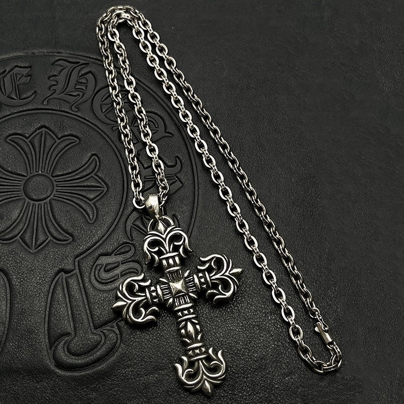 Ch*0me He**ts Large Flame Cross Pendant Necklace