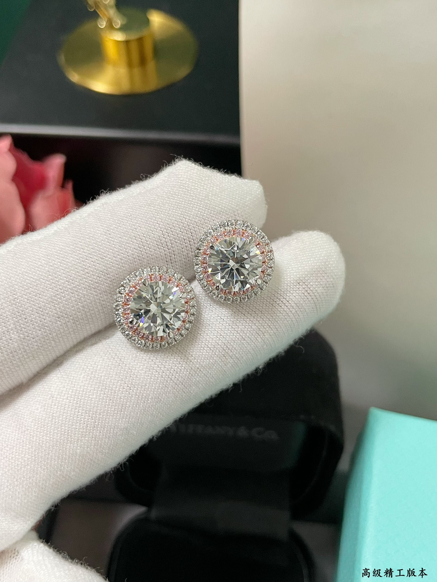 t*f*ny & co. round pink D1am0nd stud earrings ag925