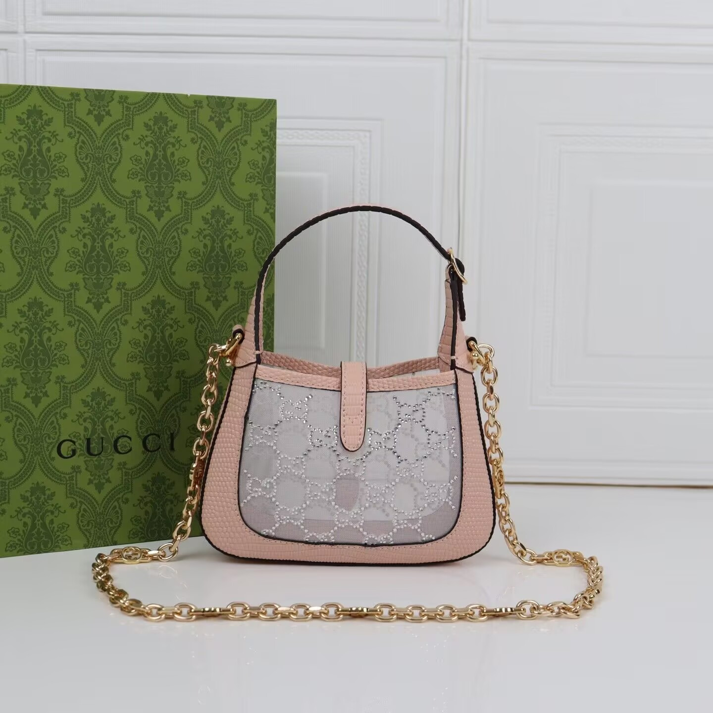 Gvc*1 Jackie 1961 mini crystal GG lizard bag 19x13x3cm