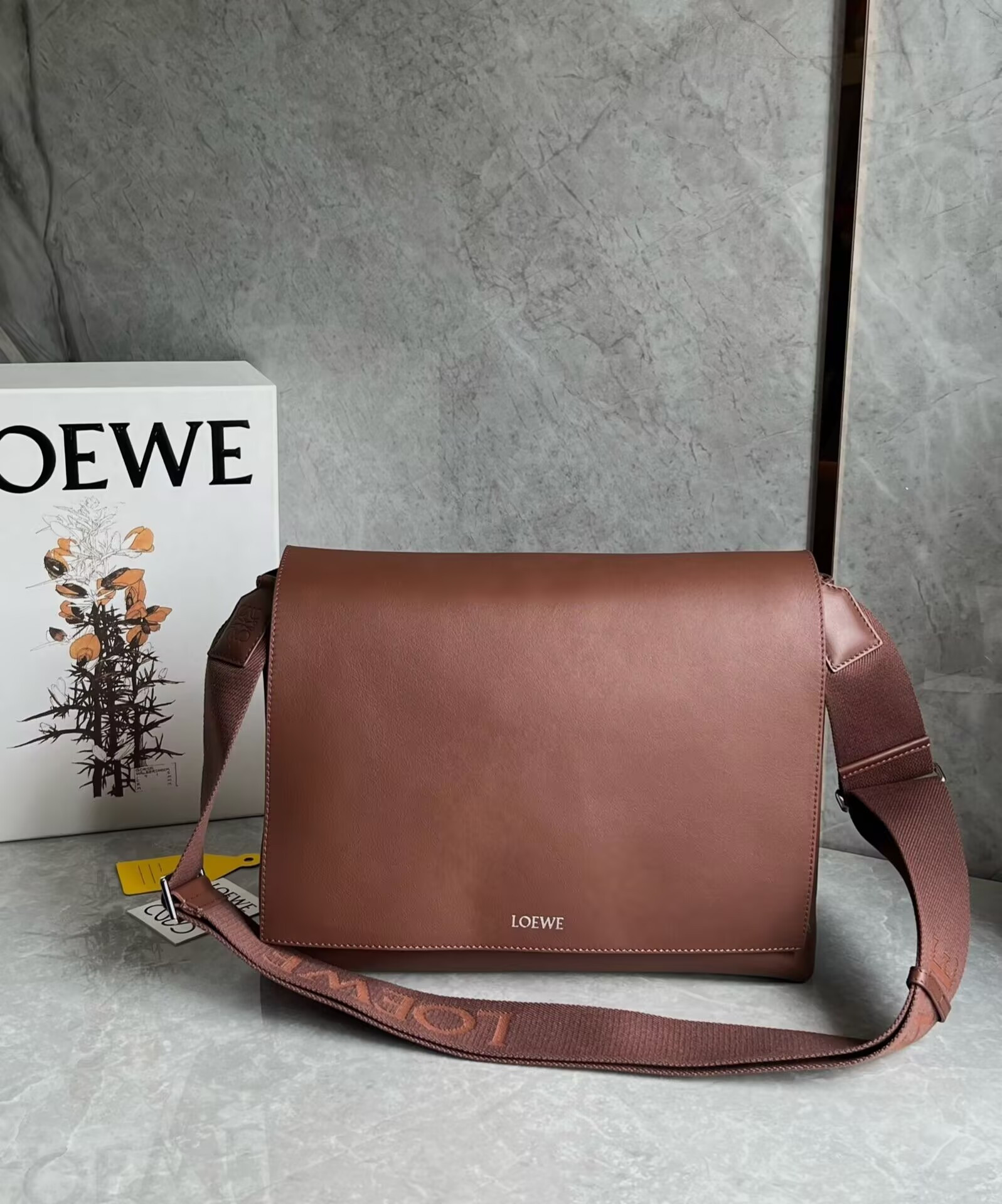 L0ew* Flamenco satchel in shiny S*pple calfskin 34x12x24cm