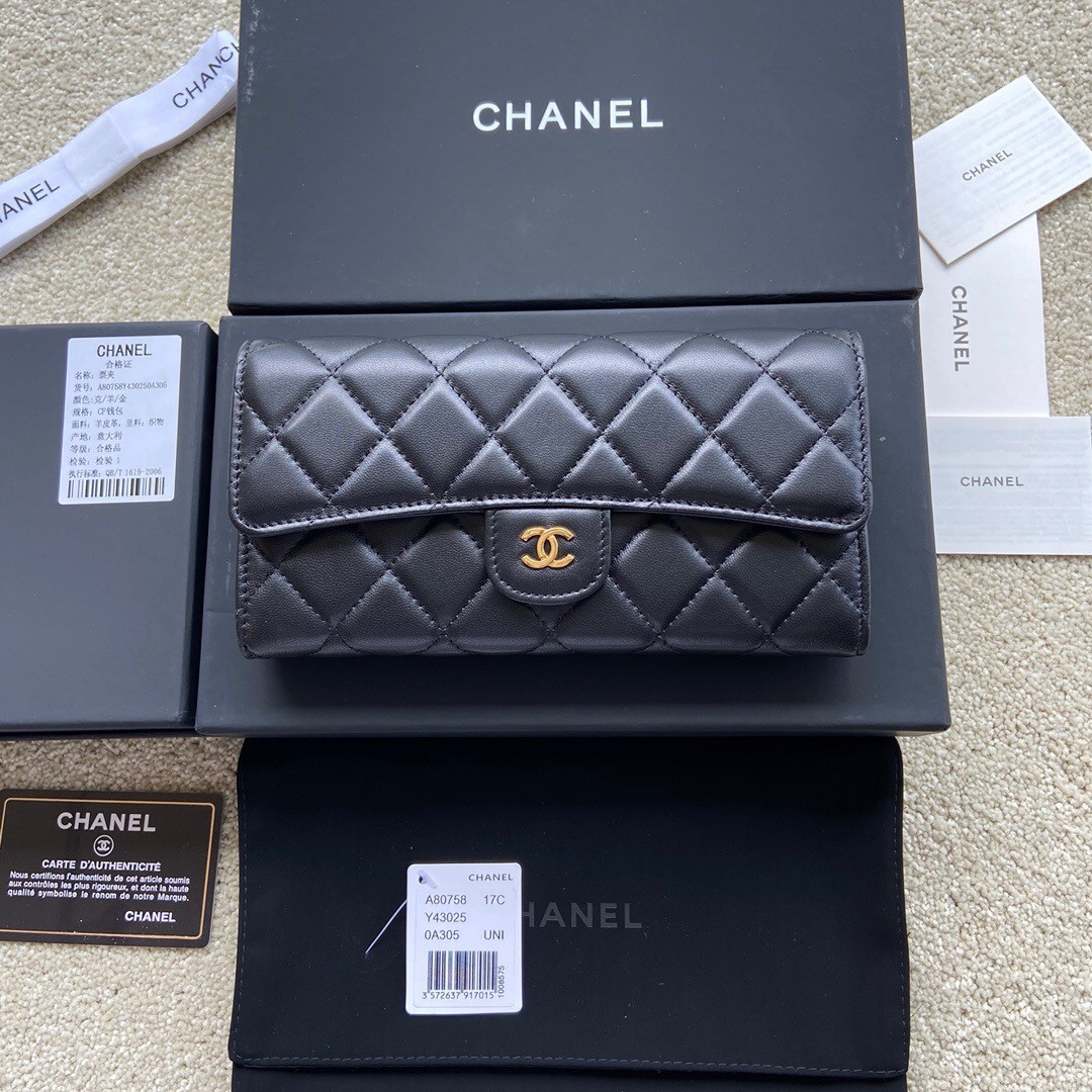 Ch**el FLAP WALLET BLACK 19.5 x10 cm