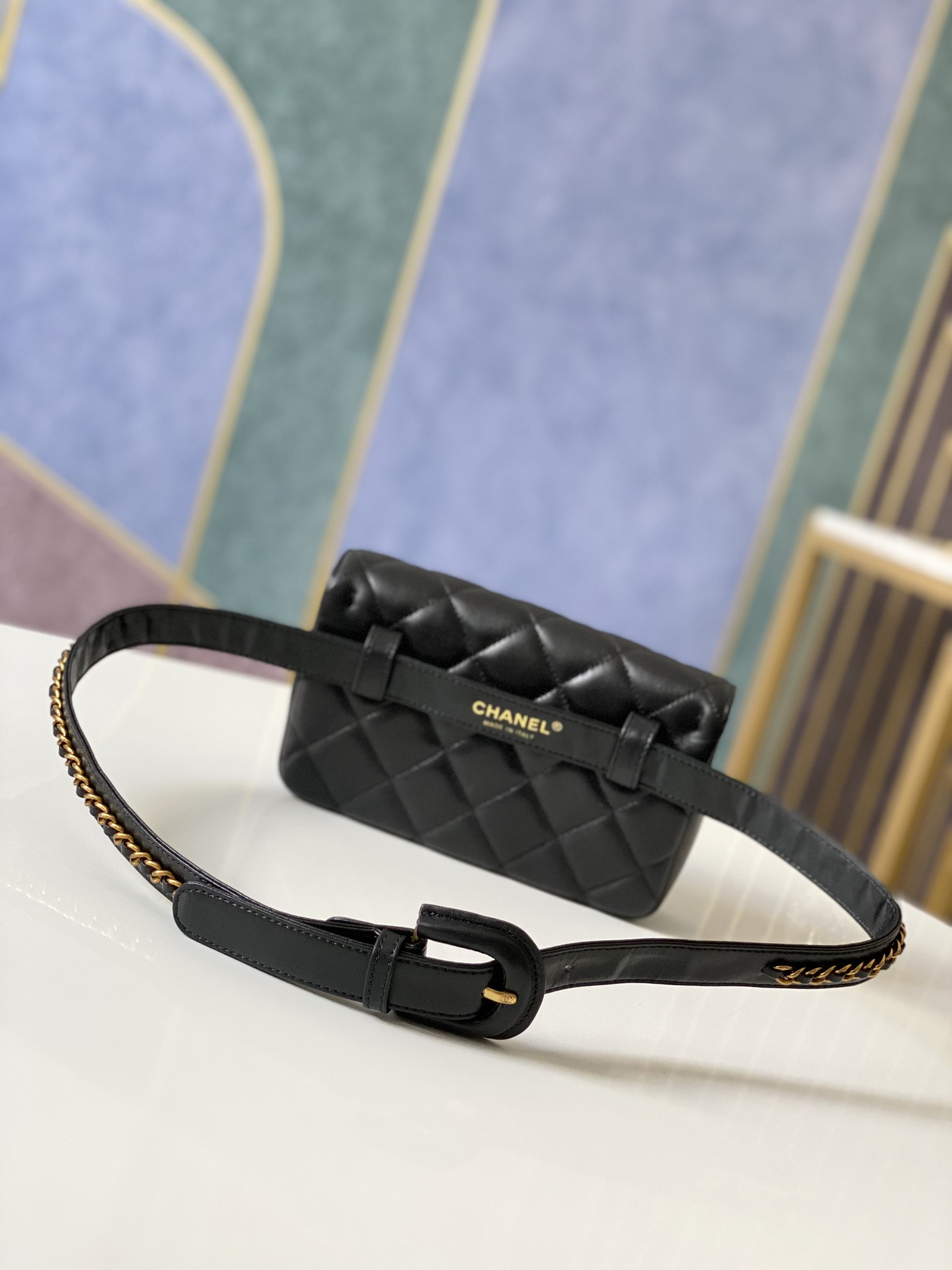 Ch**el quilted waist bag 18x12x3.5cm