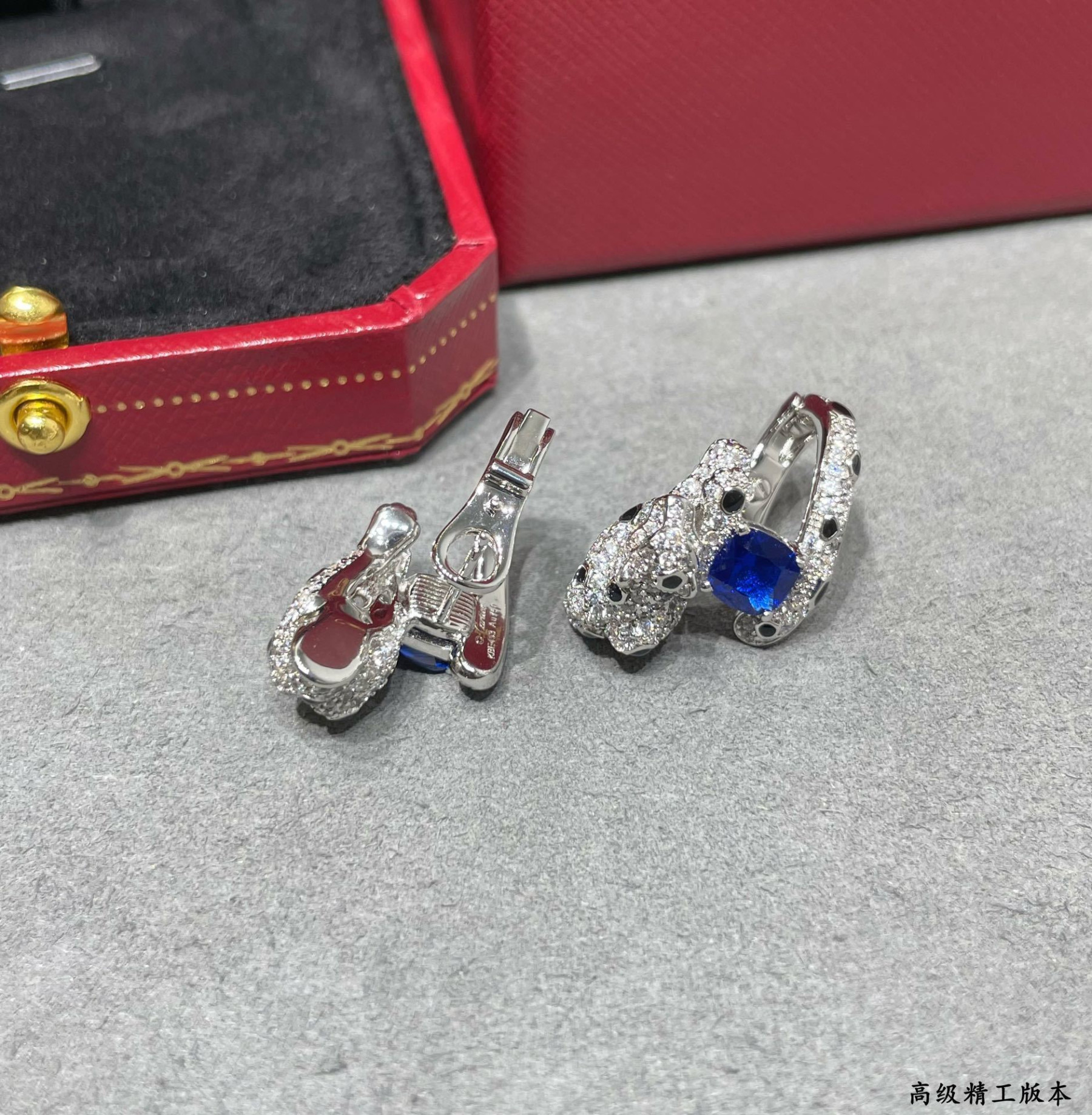 Ca*t1er Blue D1am0nd Panther Earrings