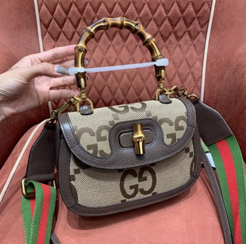 Gvc*1 Small Bamboo Handbag with S*per Double G Pattern