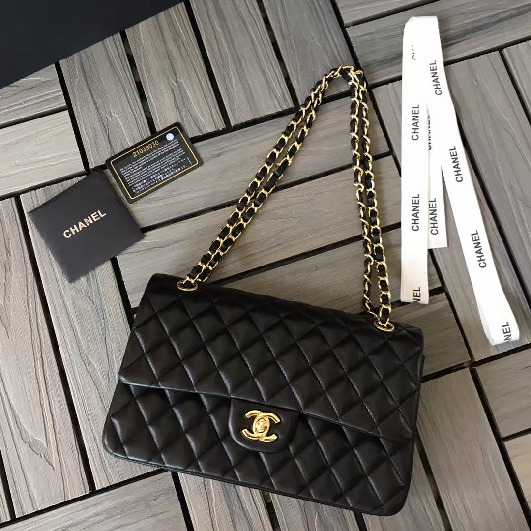 Ch**el SMALL CLASSIC HANDBAG Gold  Metal Black 14.5×23×6cm