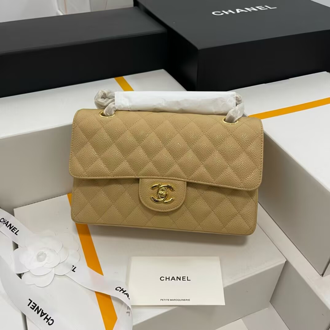 Ch**el SMALL CLASSIC HANDBAG GRAINED CALFSKIN 14.5×23×6cm