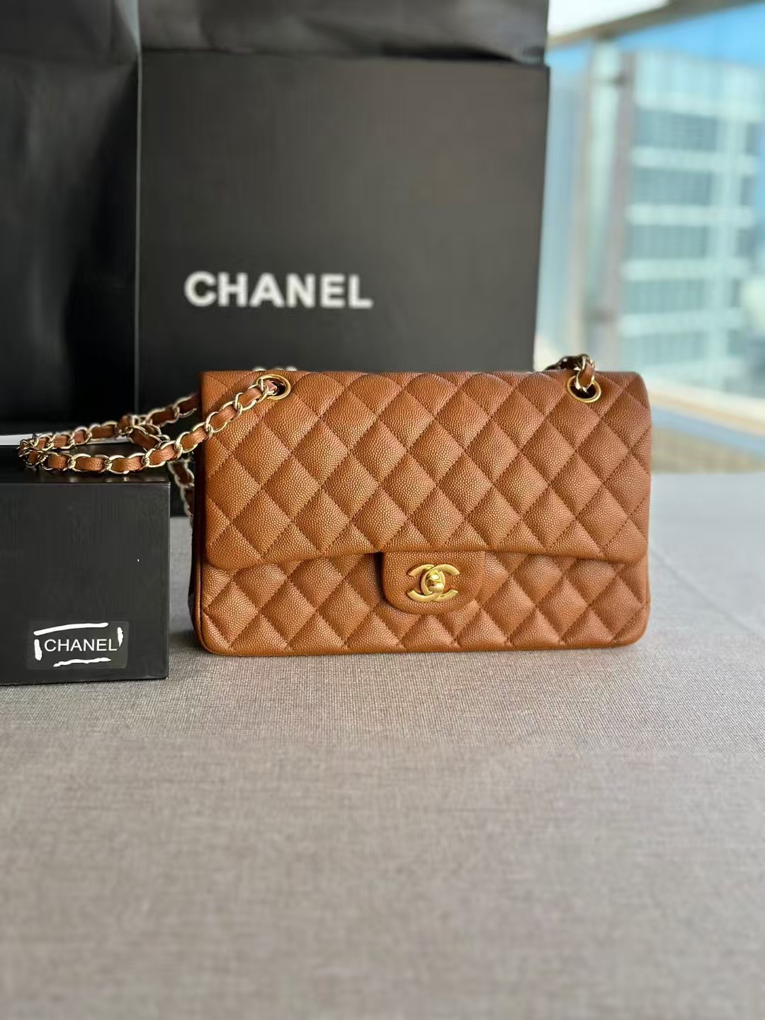 Ch**el SMALL CLASSIC HANDBAG Grained Calfskin 14.5×23×6cm
