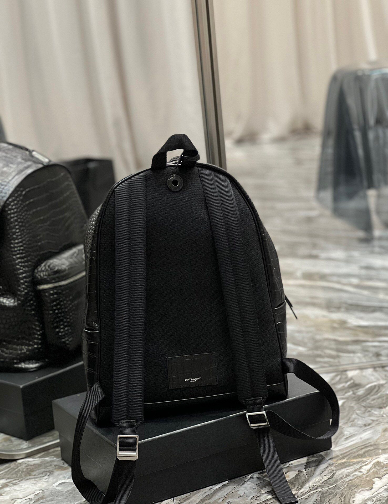 Y51 CITY BACKPACK IN CROCODILE-EMBOSSED LEATHER 12.2 X 16.1 X 8.6 inches