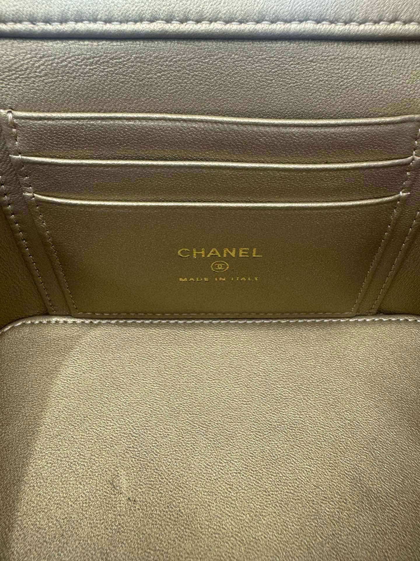 Ch**el Walnut Gold Ball Chain with Makeup Mirror Lamb Leather Square Box Shoulder Bag Women