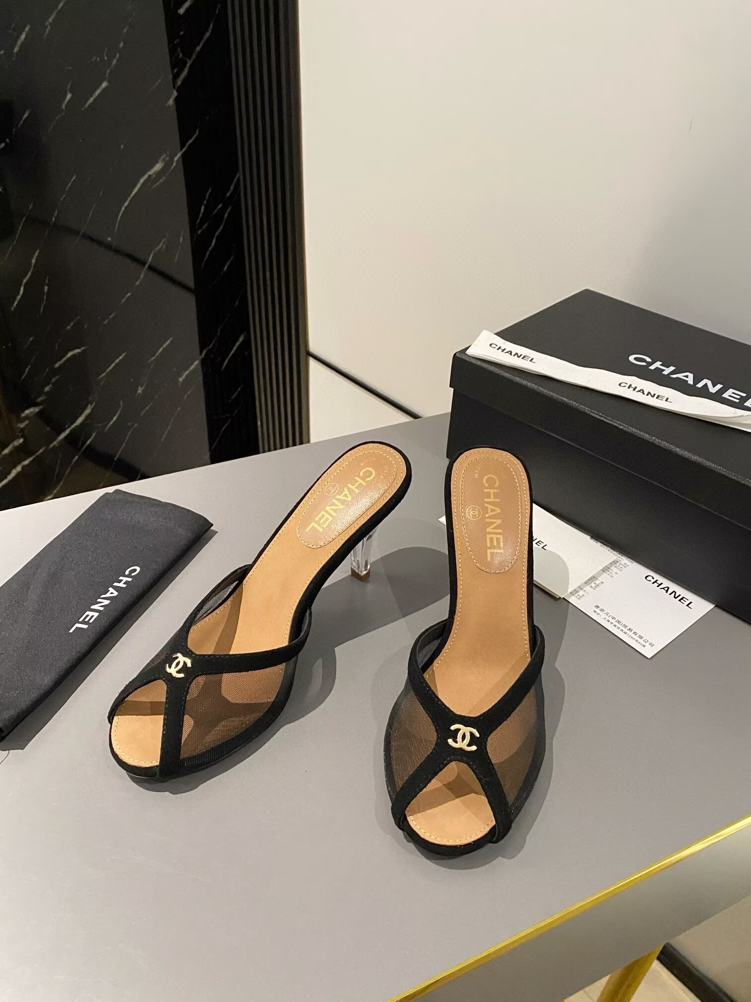 ua Ch**el tulle open-toe sandals