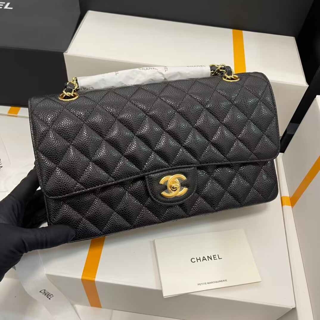 Ch**el CLASSIC HANDBAG GRAINED CALFSKIN 6 × 9.9 × 2.5 in