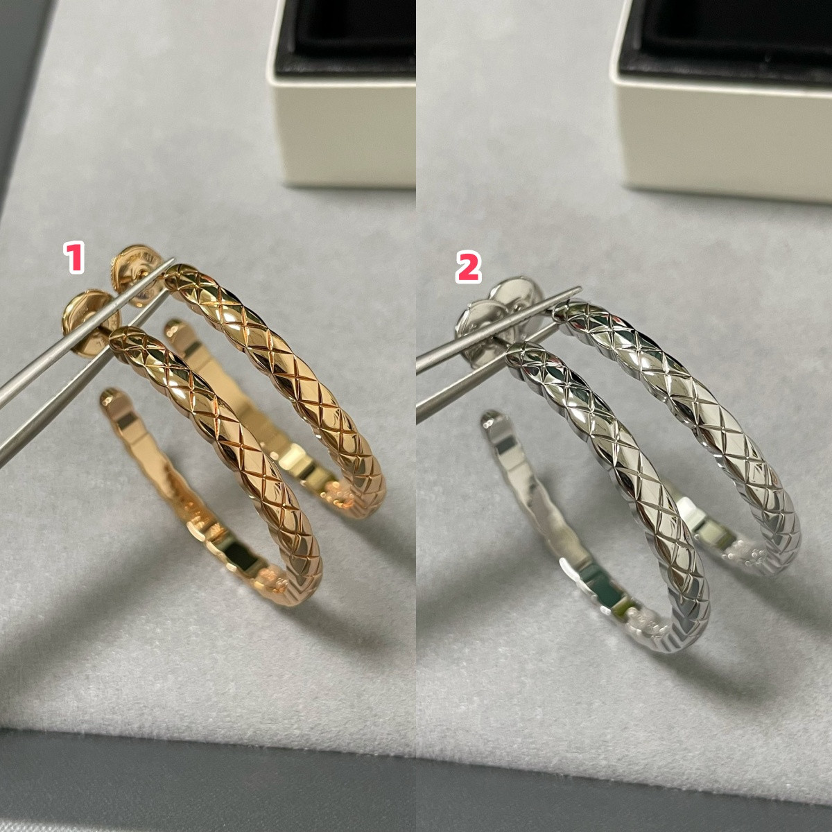 ch**el large D1am0nd-shaped polished surfa*e earrings