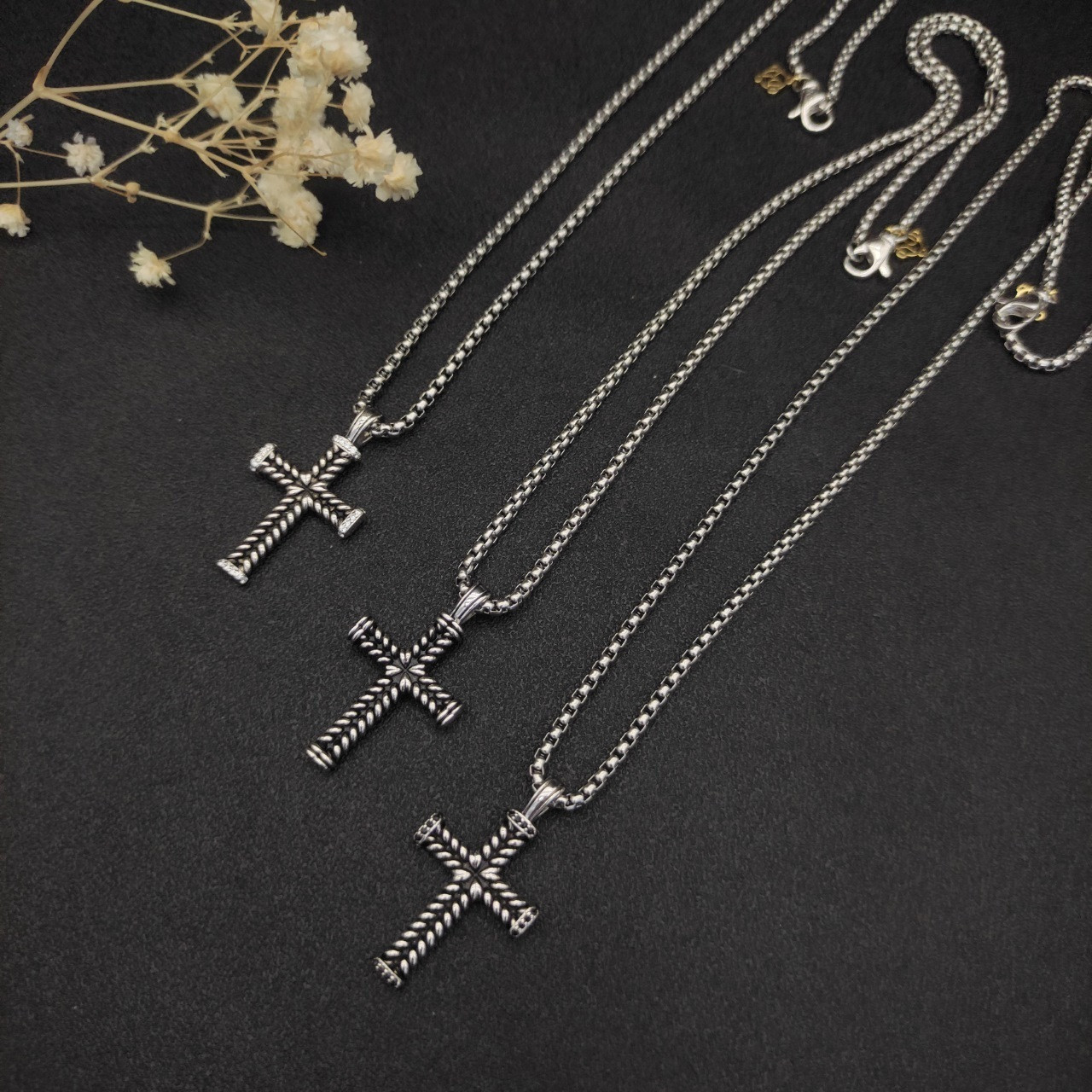 dau1d Yvrm*n cross necklace(chain length 50+5cm delay chain chain thickness 3mm)