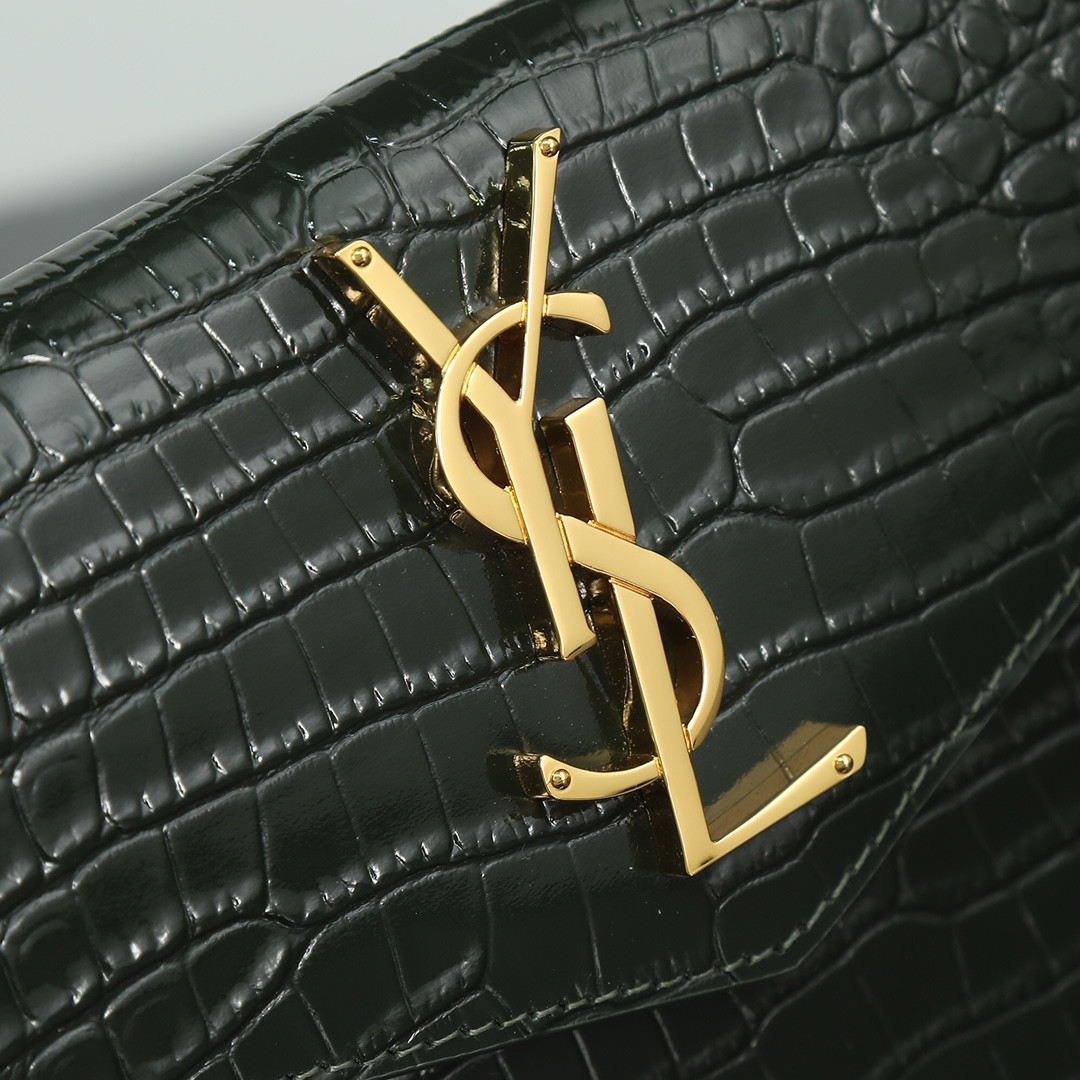 Y51 uptown pouch in crocodile-embossed shiny leather black 10.6 x 6.2 x 0.7 inches