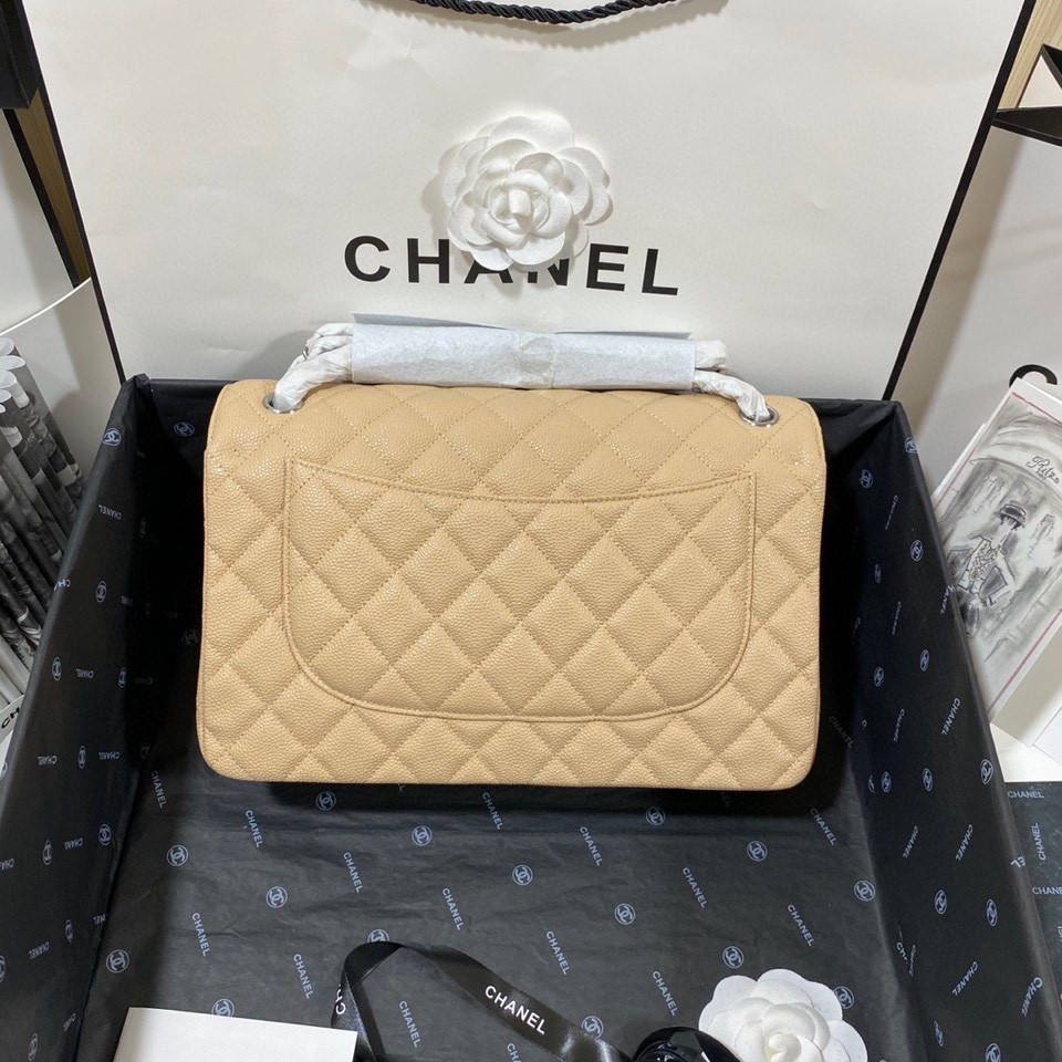 Ch**el Classic Flap Jumbo 30cm CF Khaki Silver 7.6 × 11.7 × 3.9 in