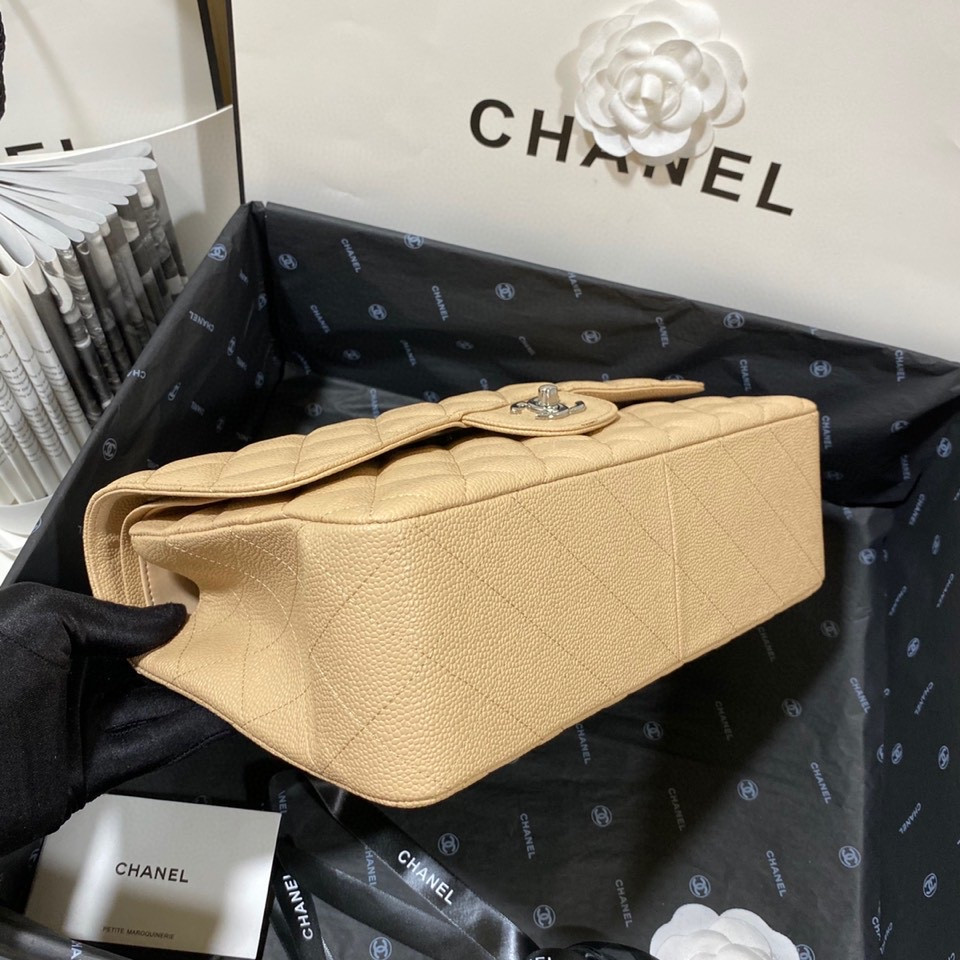Ch**el Classic Flap Jumbo 30cm CF Khaki Silver 7.6 × 11.7 × 3.9 in