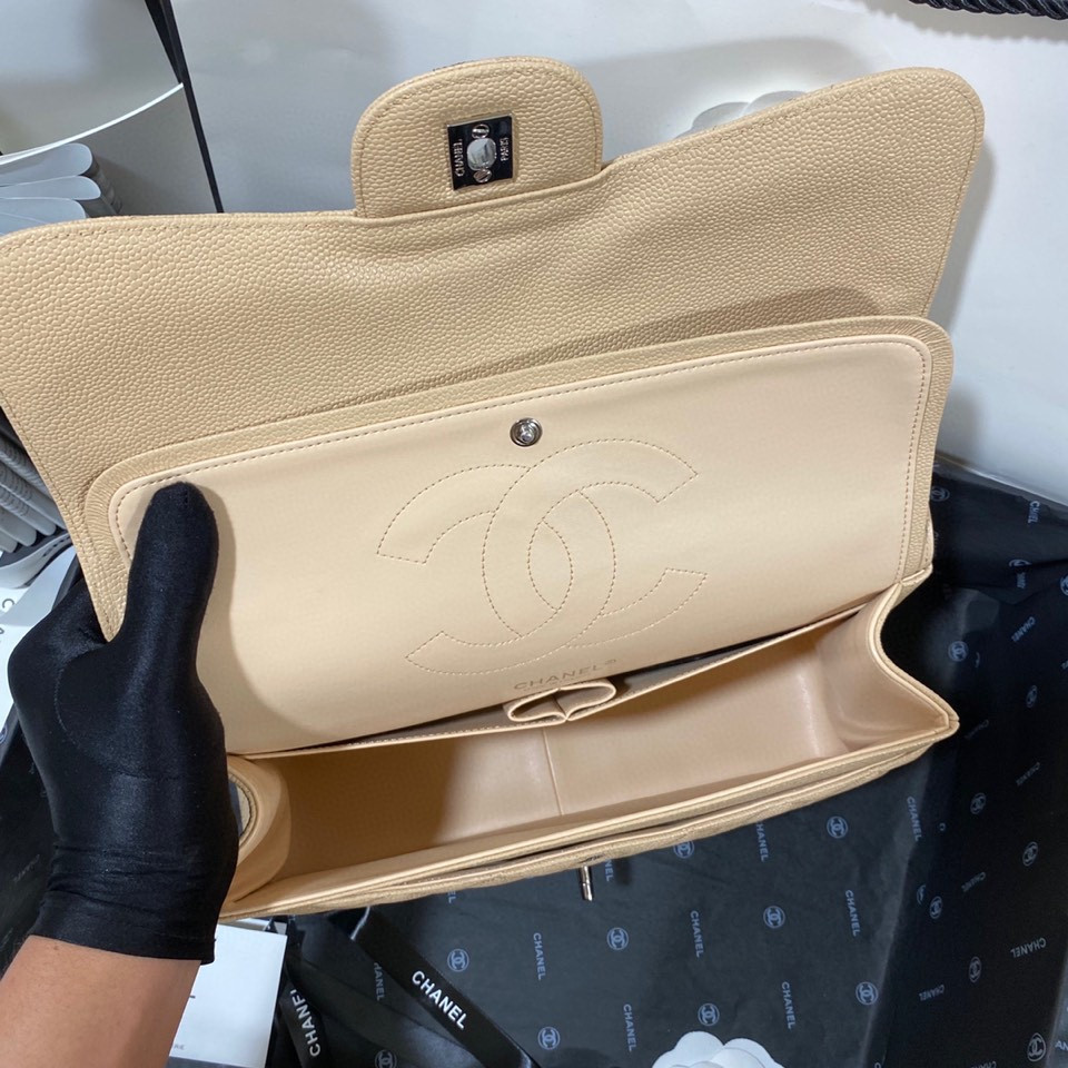 Ch**el Classic Flap Jumbo 30cm CF Khaki Silver 7.6 × 11.7 × 3.9 in