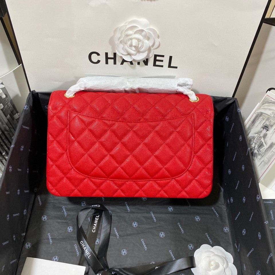 Ch**el Classic Flap Jumbo 30cm CF Red Gold 7.6 × 11.7 × 3.9 in