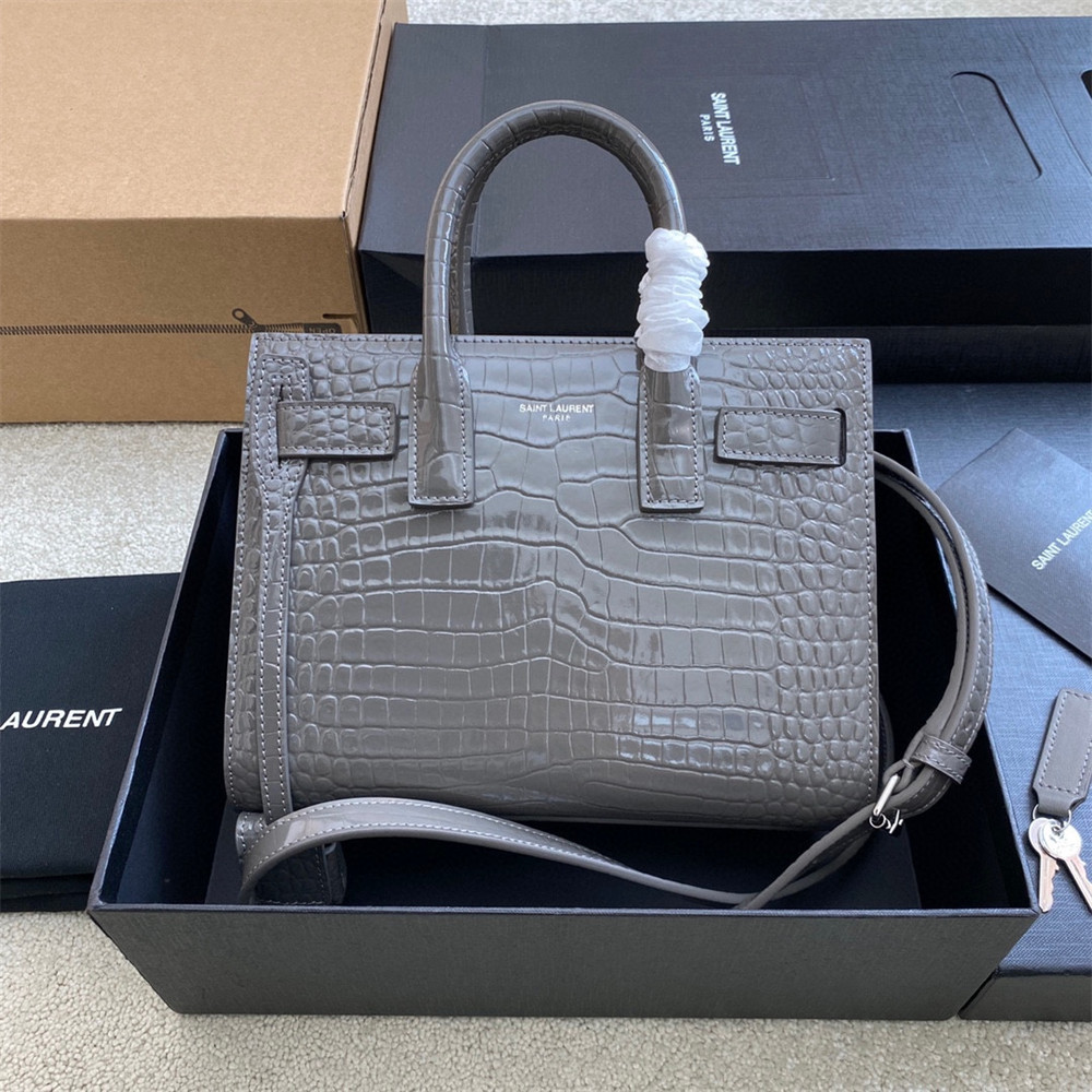 Y51 SAC DE JOUR NANO IN CROCODILE EMBOSSED LEATHER DARK GREY 8.6 X 6.8 X 3.5 INCHES