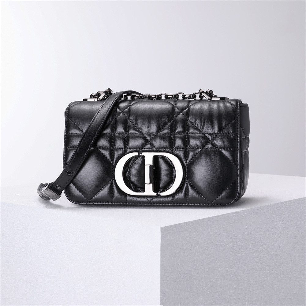 LARGE D10r CARO BAG Black S*pple Cannage Calfskin With Silver Hardware 29 x 18 x 10 cm